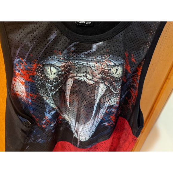 Y2k Workout Tank Top Square Zero men size XL cobra snake red black Mesh - Picture 3 of 4